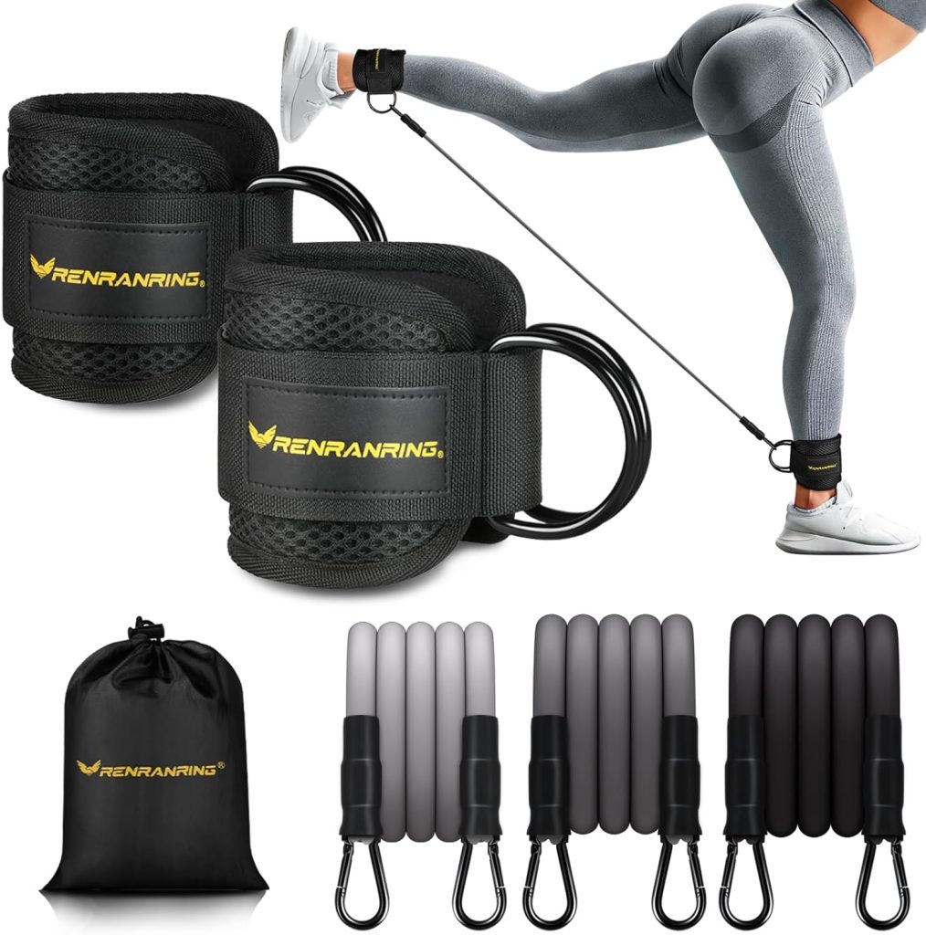 RENRANRING Ankle Resistance Bands with Cuffs, Glutes Workout Equipment, Ankle Bands for Working Out, Butt Exercise Equipment for Women Legs and Glutes (Pink)