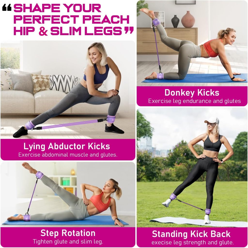 RENRANRING Ankle Resistance Bands with Cuffs, Glutes Workout Equipment, Ankle Bands for Working Out, Butt Exercise Equipment for Women Legs and Glutes (Pink)