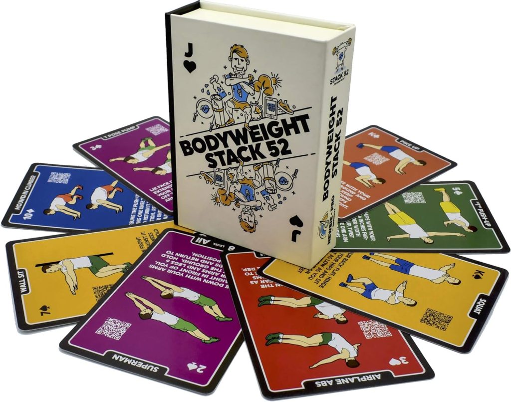 Stack 52 Bodyweight Exercise Cards: Workout Playing Card Game. Designed by a Military Fitness Expert. Video Instructions Included. No Equipment Needed. Burn Fat Build Muscle. Stack 52 Bodyweight Exercise Cards: Workout Playing Card Game. Designed by a Military Fitness Expert. Video Instructions Included. No Equipment Needed. Burn Fat Build Muscle.